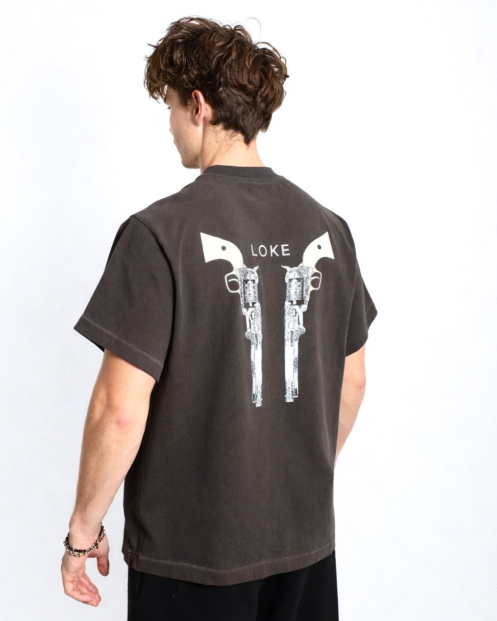 LOKE Pistols Tee Charcoal Back Graphic Boxy Fit
