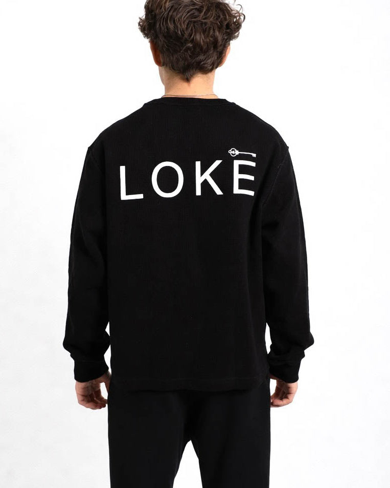 LOKE Long Sleeve Waffle Black Back Logo Boxy Fit