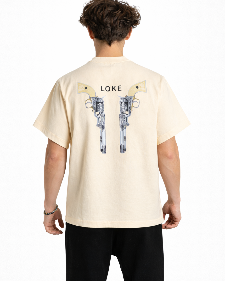 LOKE Pistols Tee Cream Back Graphic Boxy Fit